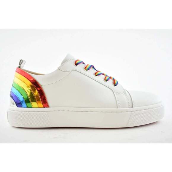 Christian Louboutin Arkenspeed Flat White Rainbow Lace Up Tie Low Top Sneaker 40 - Picture 2 of 12